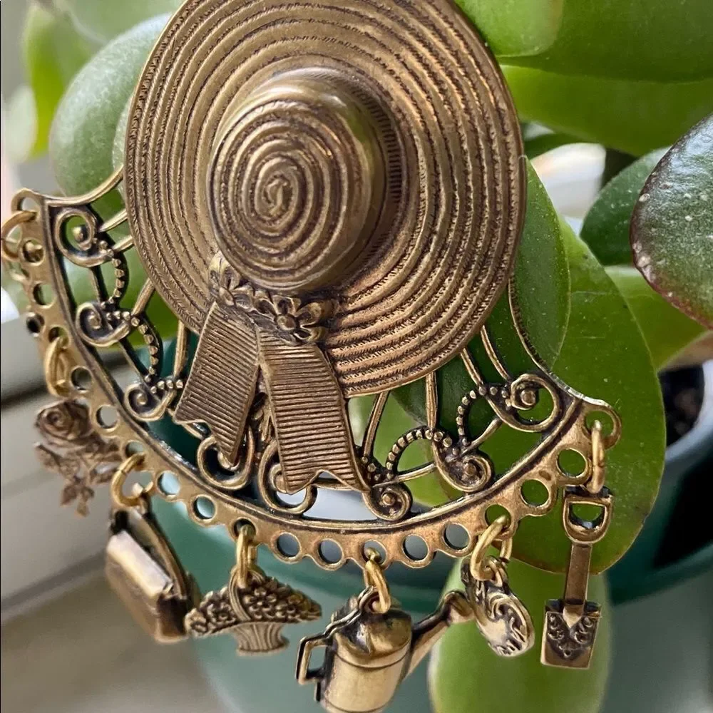 VINTAGE gardening tools brooch